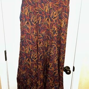 VTG Dior Floral Maxi Skirt in Rust, Navy and Gold Leaf Print